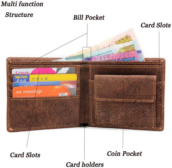 Boshiho Cork Wallet, RFID Blocking Vegans Wallet for Men & Women Slim Design Bifold Purse with Coin Pocket Card Slots Eco Friendly Vegetarian Gift (Cork-1) - Image 2