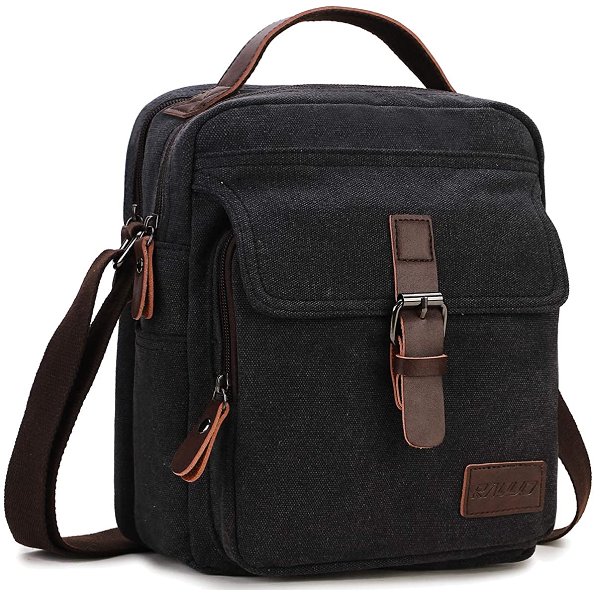 Small Messenger Bag Mens,RAVUO Canvas Shoulder Bags Travel Bag Man Purse Crossbody Bags for Work and Business Black