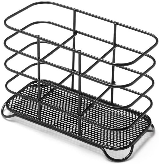 Deluxe Steel 3 Compartment Wire Cutlery Stand/Holder & Drainer High Gloss[Black]