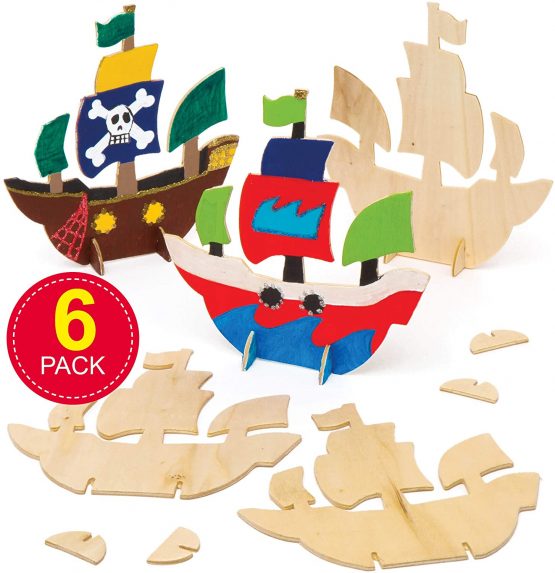 Baker Ross AW621 Wooden Stand-up Pirate Ships (Pack of 6) - Image 2