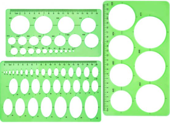 Circle Template 3 Pieces Plastic Circle and Oval Templates Measuring Templates Rulers Digital Drawing for Office and School Building Formwork Drawings Templates (Clear Green)