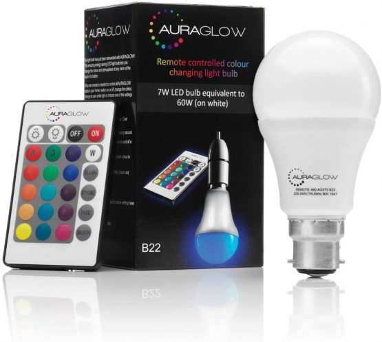 AURAGLOW 10w Remote Control Colour Changing LED Light Bulb B22, 75w EQV Warm White Dimmable Version - 3rd Generation - Image 2