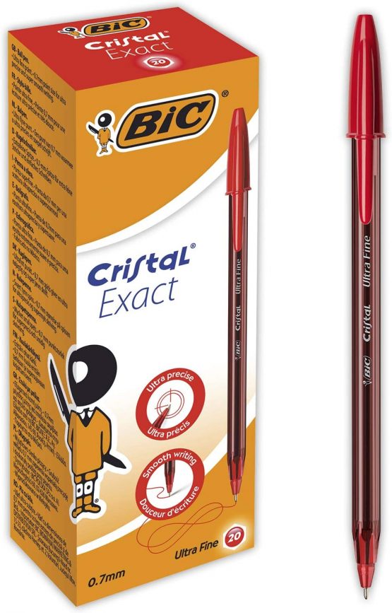 BIC Crystal Exact Fine Point Pens (0.7 mm) - Red, Box of 20