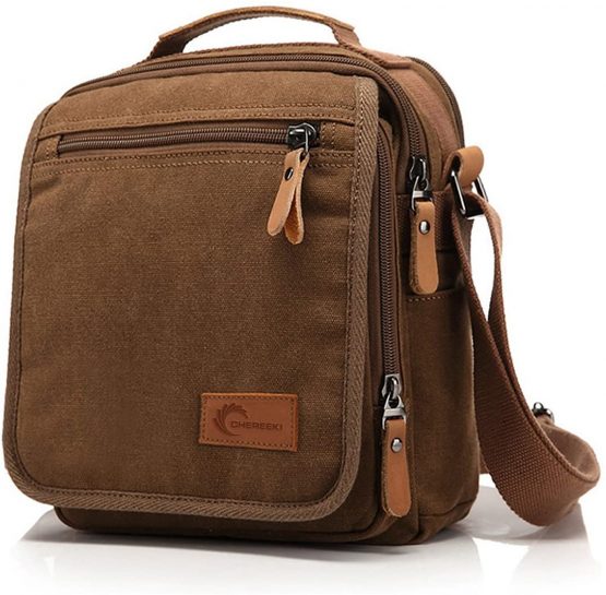 CHEREEKI Canvas Bag, Shoulder Bag Messenger Bag with Multiple Pockets (Hold 10 inch Tablet, iPad, Kindle) - Image 2