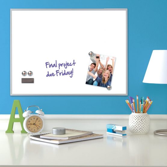 Nobo Rexel Magnetic Dry Wipe Personal Whiteboard, 585 x 430 mm, Aluminium Trim, Includes Markers, Eraser, Magnets and Fitting Kit, White, 1903777 - Image 2