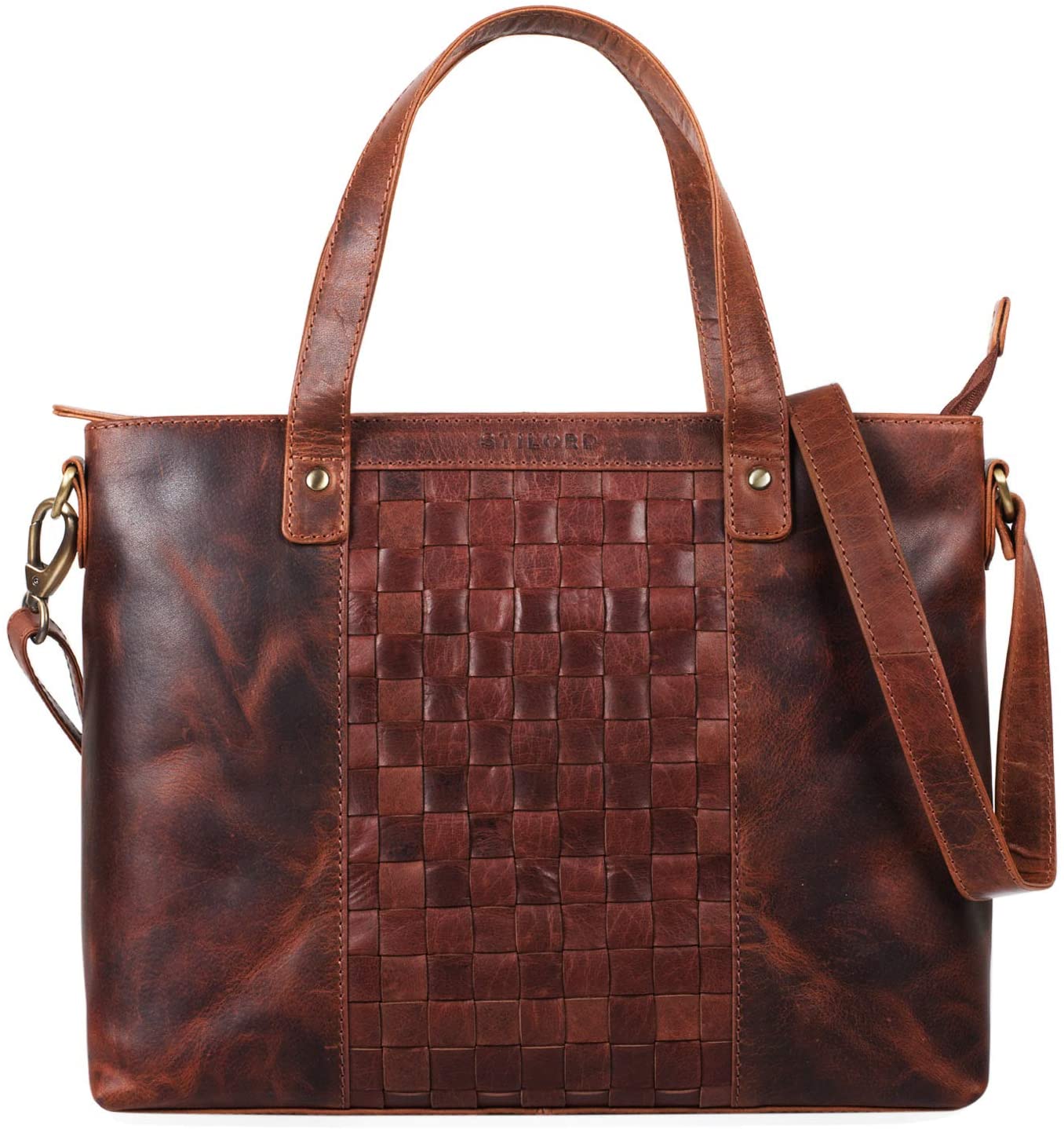 STILORD "Mara" Elegant Vintage Hand Bag Woven Leather for Women Shoulder Bag Weave Braided for 13,3'' MacBooks Buff Leather Colour:Siena - Image 3