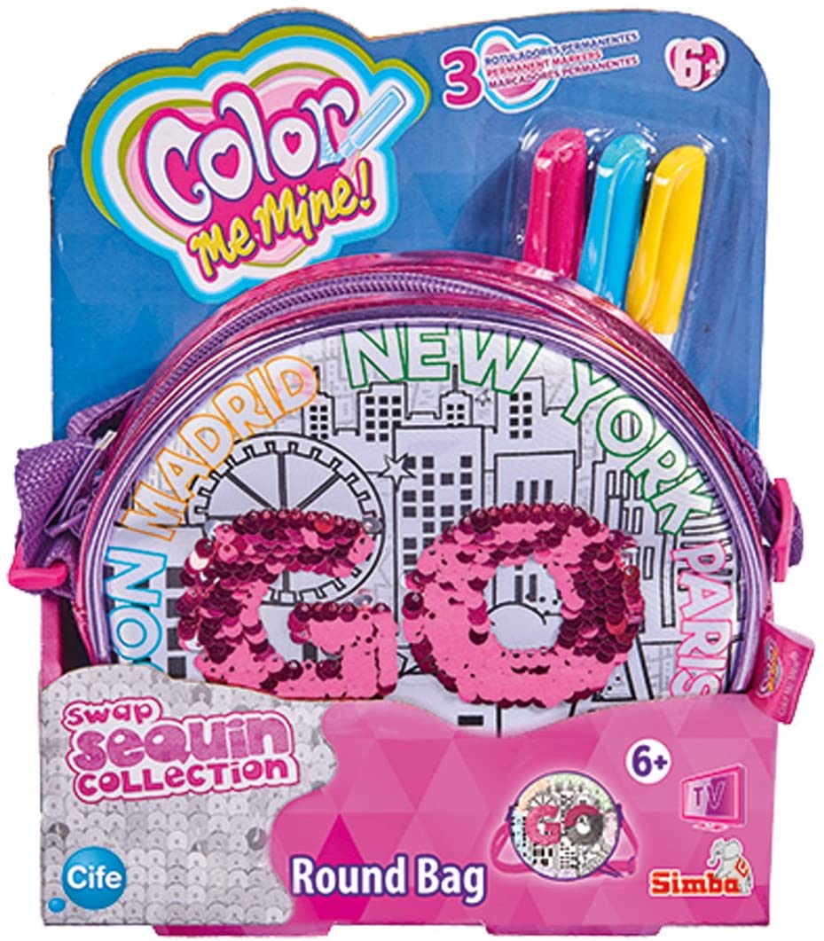 Simba 106374262 Colour Me Mine Swap Round Bag for Painting/Now with Trendy Reversible Sequins, Pink,Silver - Image 2