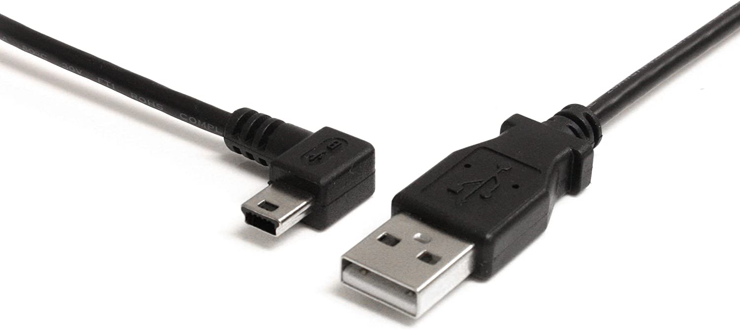 6 FT MINI USB CABLE - A TO LEFT, Black, 6 ft/2 m