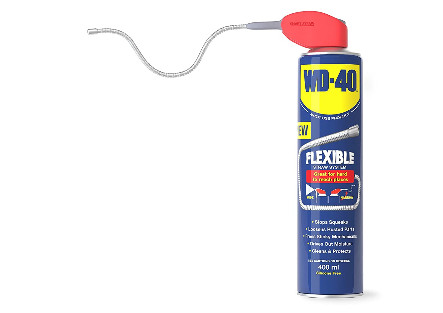 WD-40 Multi Use Lubricant Spray 400ml, Flexible Metal Straw