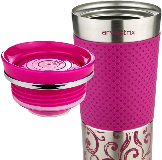 Arvestrix Travel Mug, Stainless Steel Thermal Mug, Vacuum Flask, Leakproof Tumbler, Coffee Mug for Hot and Cold Drinks with BPA Free Easy Clean Lid for for Men and Women, 450 ml (Pink) - Image 3