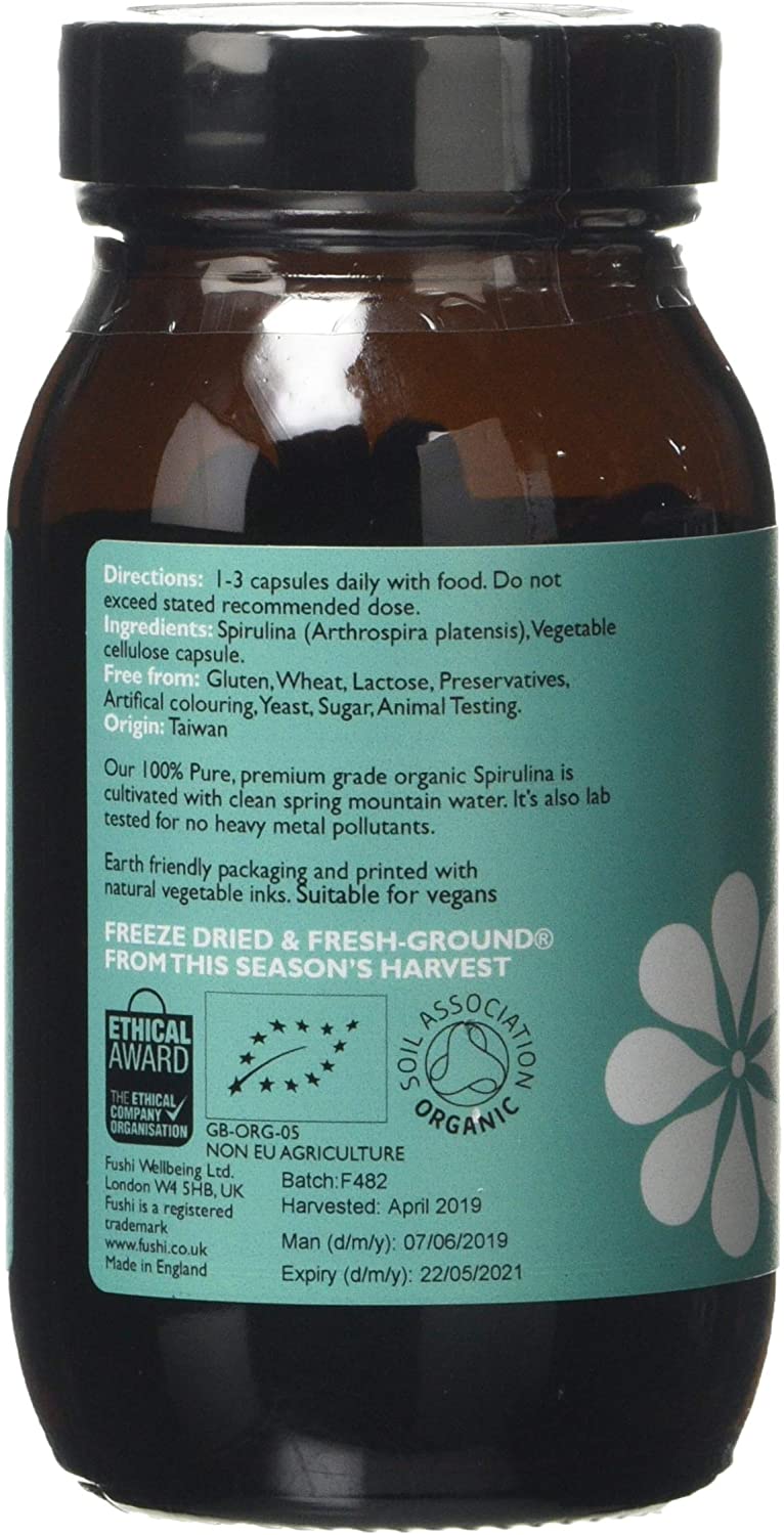 Fushi Organic Spirulina 500 mg, 90 Caps, White, 90 Count (Pack of 1) - Image 2