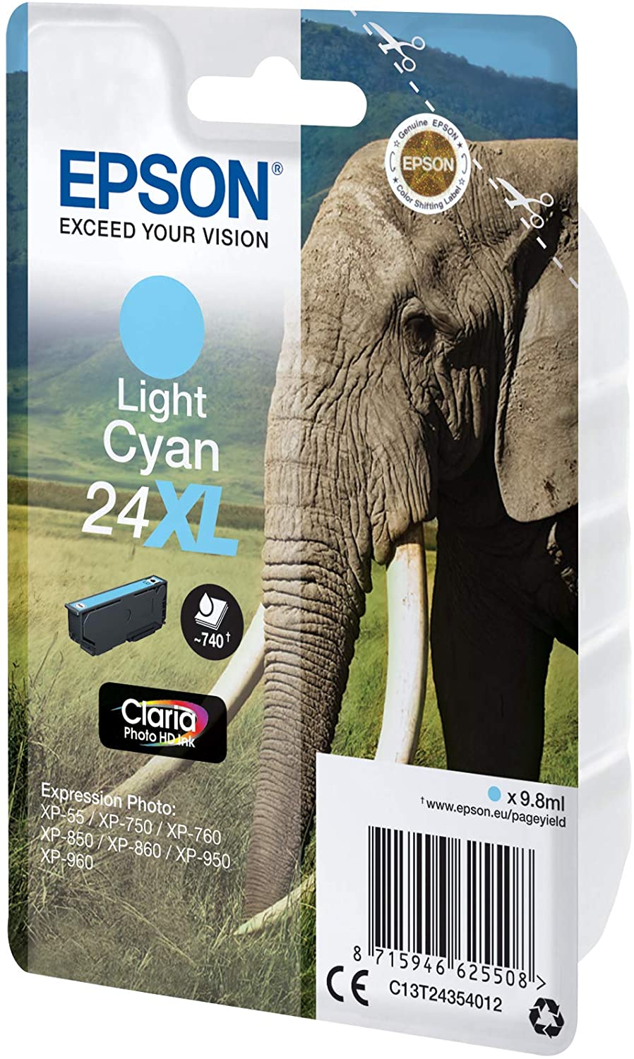 Epson 24XL Light Cyan Elephant High Yield Genuine, Claria Photo HD Ink Cartridge, XL High Capacity - Image 2