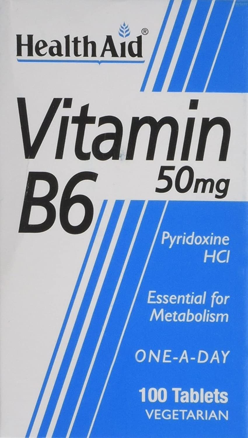 HealthAid Vitamin B6 (Pyridoxine HCl) 50mg - 100 Tablets, White, 100 count (Pack of 1)