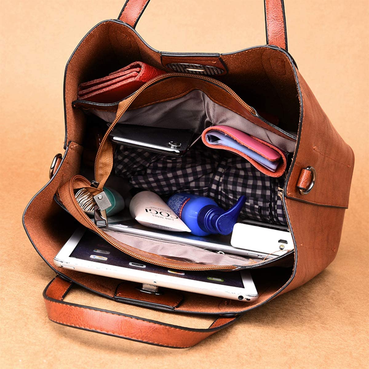 NIYUTA Crossbody Bag for Women Small Genuine Leather Women's Cross-Body Bags Khaki Crossbody Camera Bag Removable Wide Strap Shoulder Bag Purse - Image 4