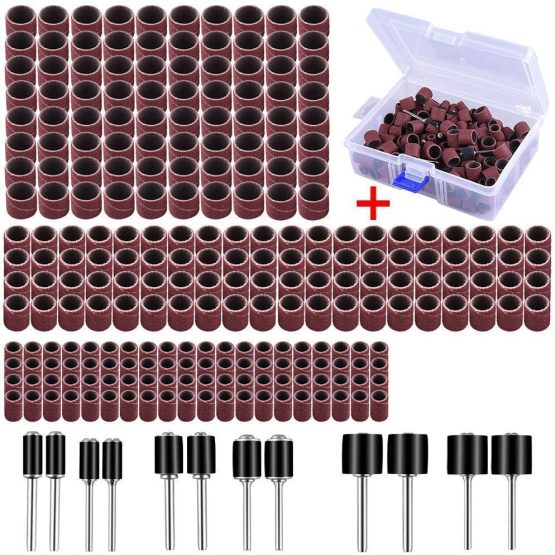 AUSTOR 252 Pieces Sanding Drum Kit with Free Box Including 240 Pieces Drum Sander Nail Sanding Band Sleeves and 12 Pieces Drum Mandrels for Dremel Rotary Tool.