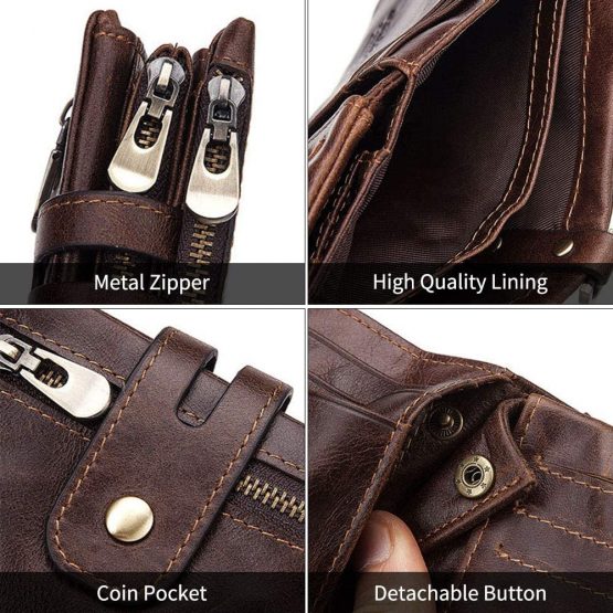 HALOViE Mens Wallet RFID Blocking Leather Wallets with Zip Coin Pocket Credit Card Holder Anti-Theft Purse(Brown) - Image 3