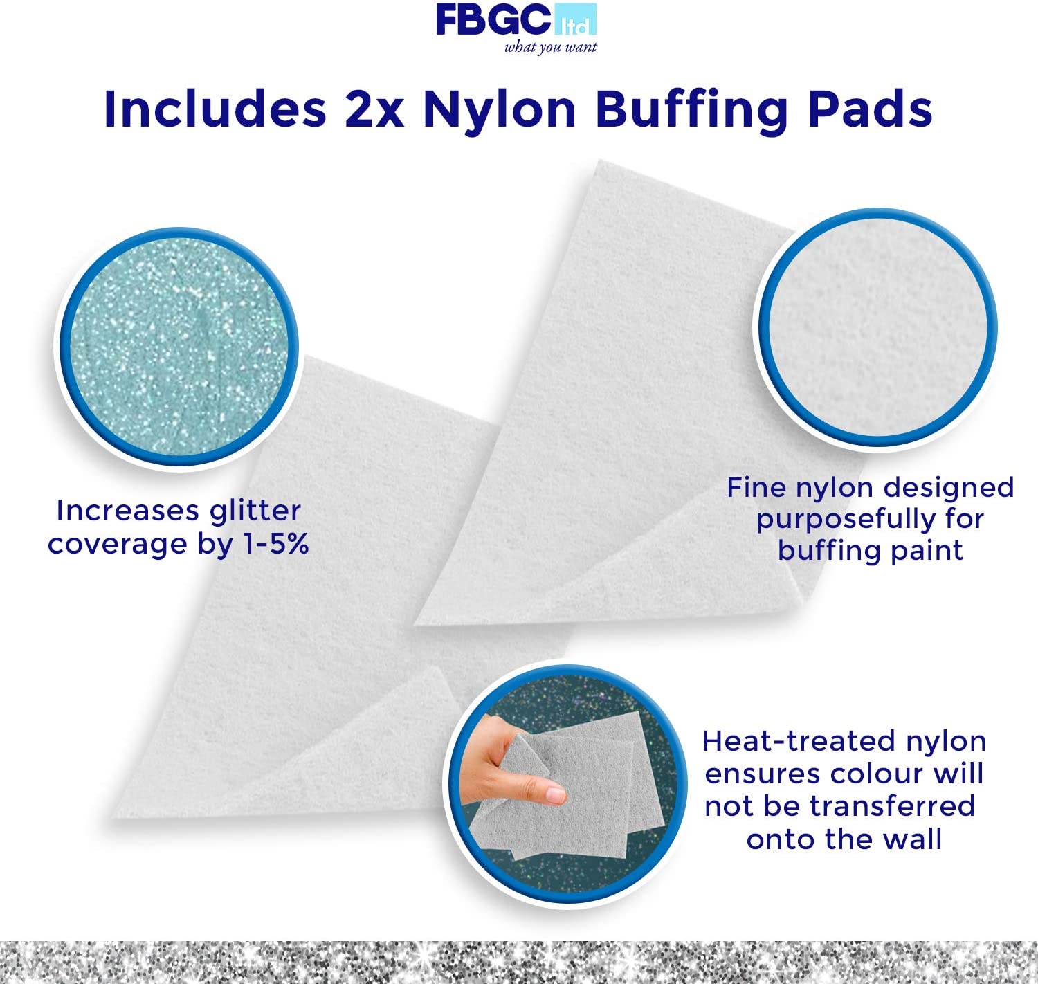 Levaka Holographic Silver Glitter Additive, 150g with 2 x Buffing Pads - Image 2