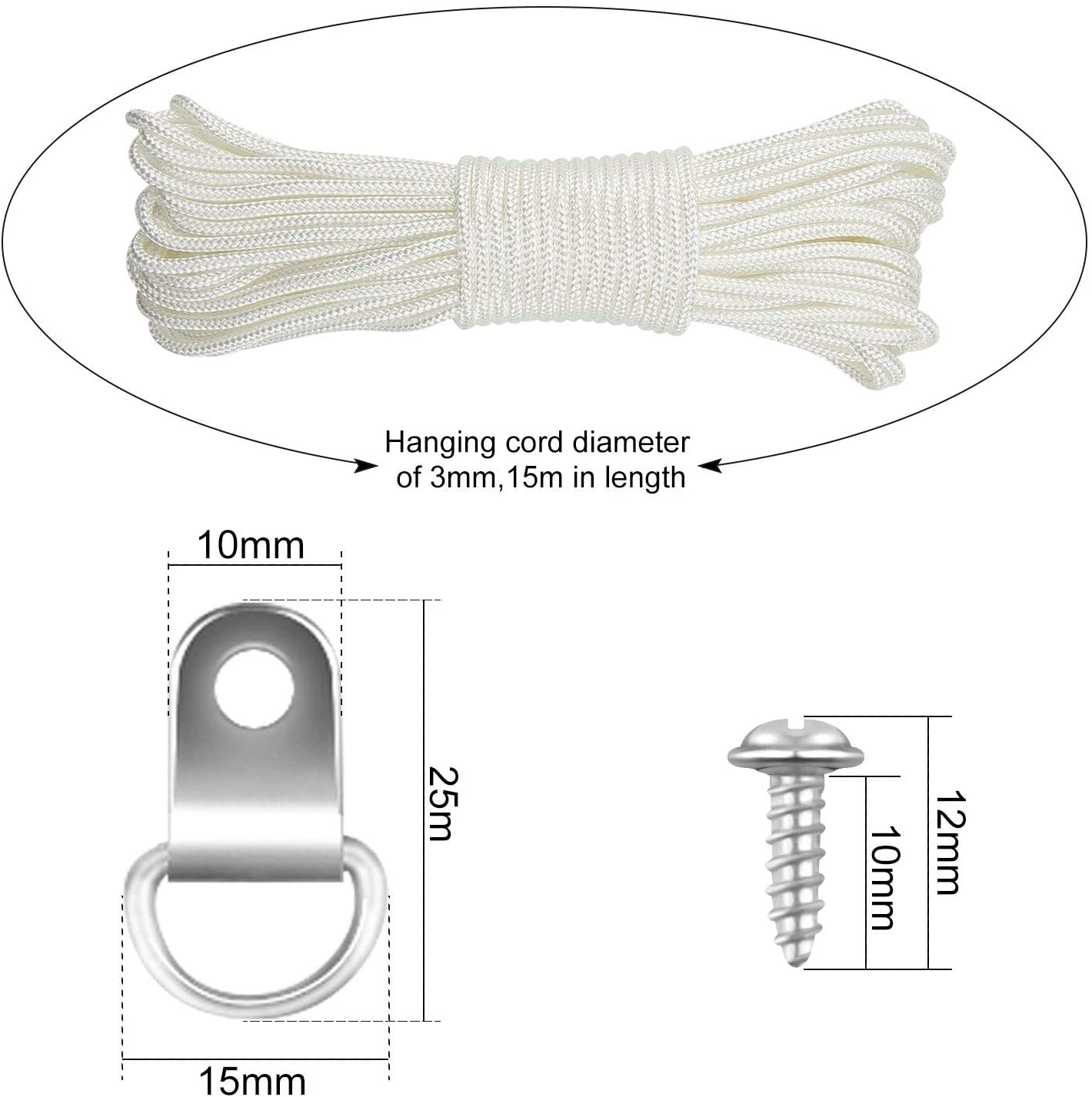 TUPARKA 15m*3mm Picture Wire Picture Hanging Cord White Nylon Picture