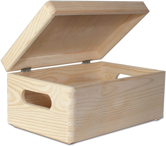 Creative Deco Large Plain Wooden Box Storage | 30 x 20 x 14 cm (+/1 cm) | with Lid & Handles | Unpainted Gift Box for Tool Dog Toy Shoes Clothes Kitchen Storage | ROUGH & UNSANDED Wood Keepsake Chest - Image 2