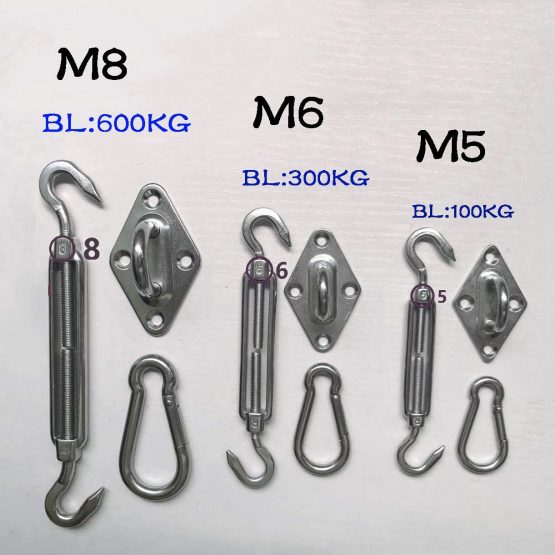 HONGCI M8 Heavy Duty Sun Shade Sail Fixing Kit for Garden Triangle and Square, Rectangle - 304 Stainless Steel Sun Shade Sail Fixing Hardware Accessories Kit (Fixing Kit a - 2x4x2) - Image 3