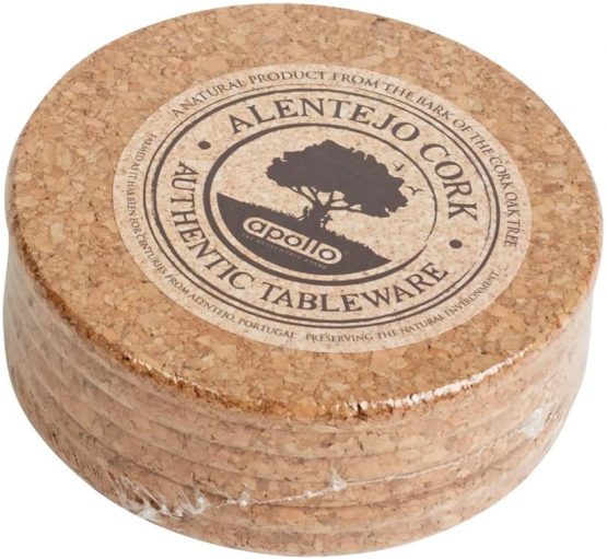 Apollo 1560 Cork Coaster Set 6 Round 10cm, Brown, 10x0.7x10