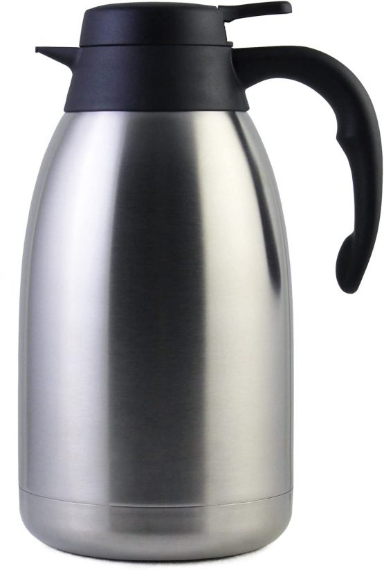 Cresimo 2 Litre Stainless Steel Coffee Jug / Double Walled Vacuum Tea Carafe / 12 Hour Heat Retention / 24 Hour Cold Retention / Thermal Insulated Airpot
