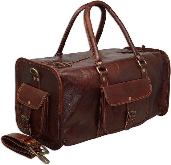 HG-LTHR 50 cm Leather Duffle Bag Travel Carry-On Waterproof Luggage Overnight Gym Weekender Bag