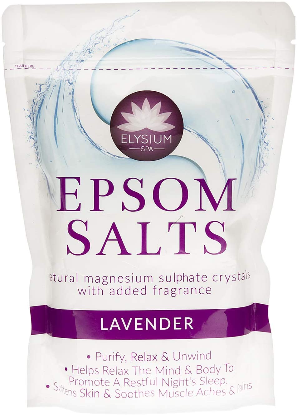 Elysium Spa Lavender Epsom Salts, White, 450 g (Pack of 1)