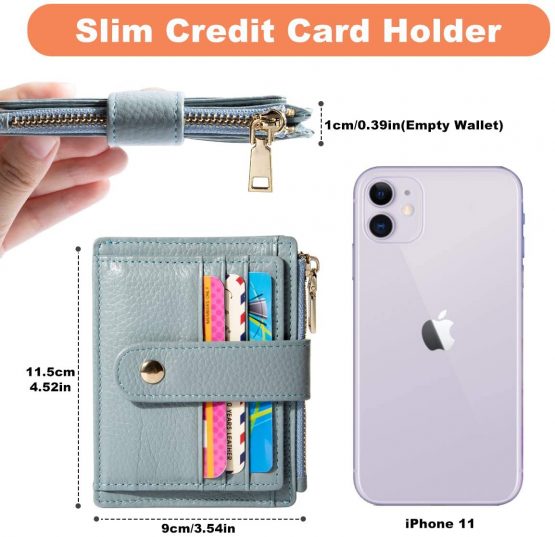 BTNEEU Men Women Leather Credit Card Holder RFID Blocking Slim Leather Wallet, Minimalist Card Holder Small Wallet with Coin Pocket, Thin Front Pocket Wallets with 9 Card Slots (Blue) - Image 3