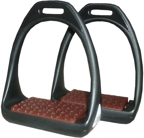 Plastic Stirrups Plastic Flexible Wide Tread Black/Brown. Compositi Reflex Stirrups