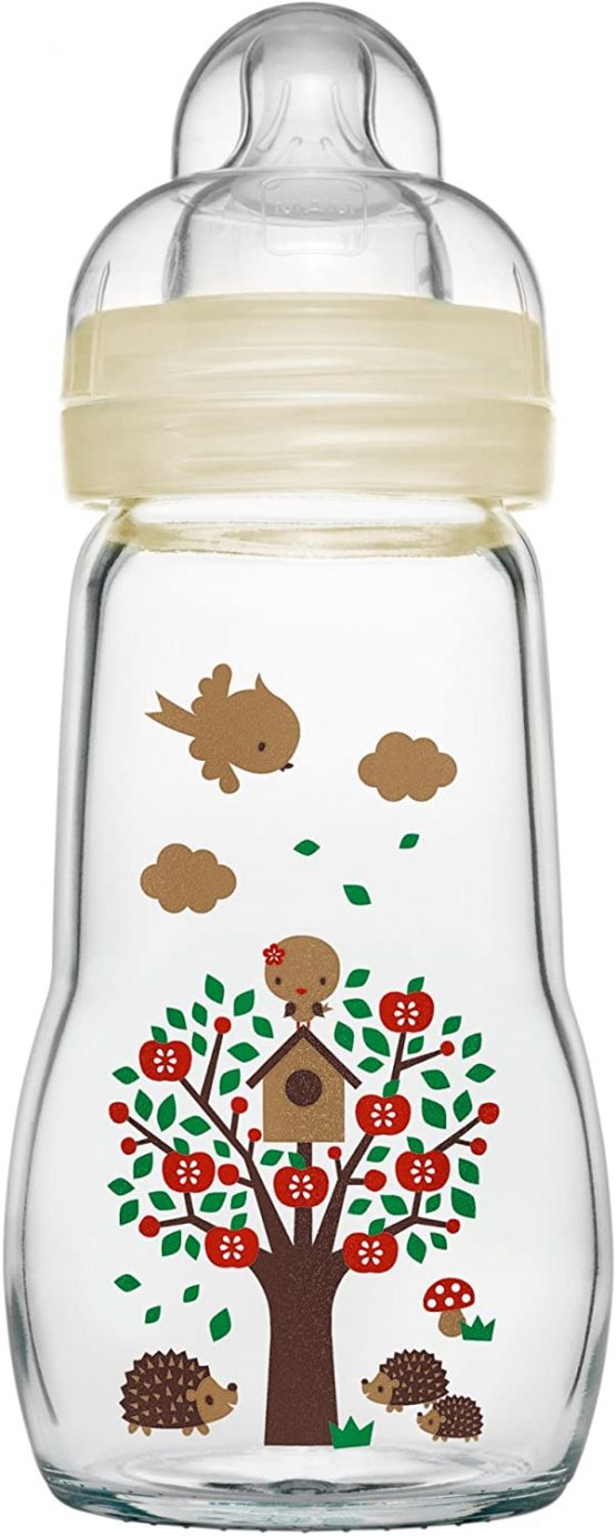 MAM Feel Good Glass Bottle Pack of 1 (1 x 260 ml), MAM Bottle with Medium Flow MAM Teats, Newborn Essentials, MAM Baby Bottles for 2+ Months, White
