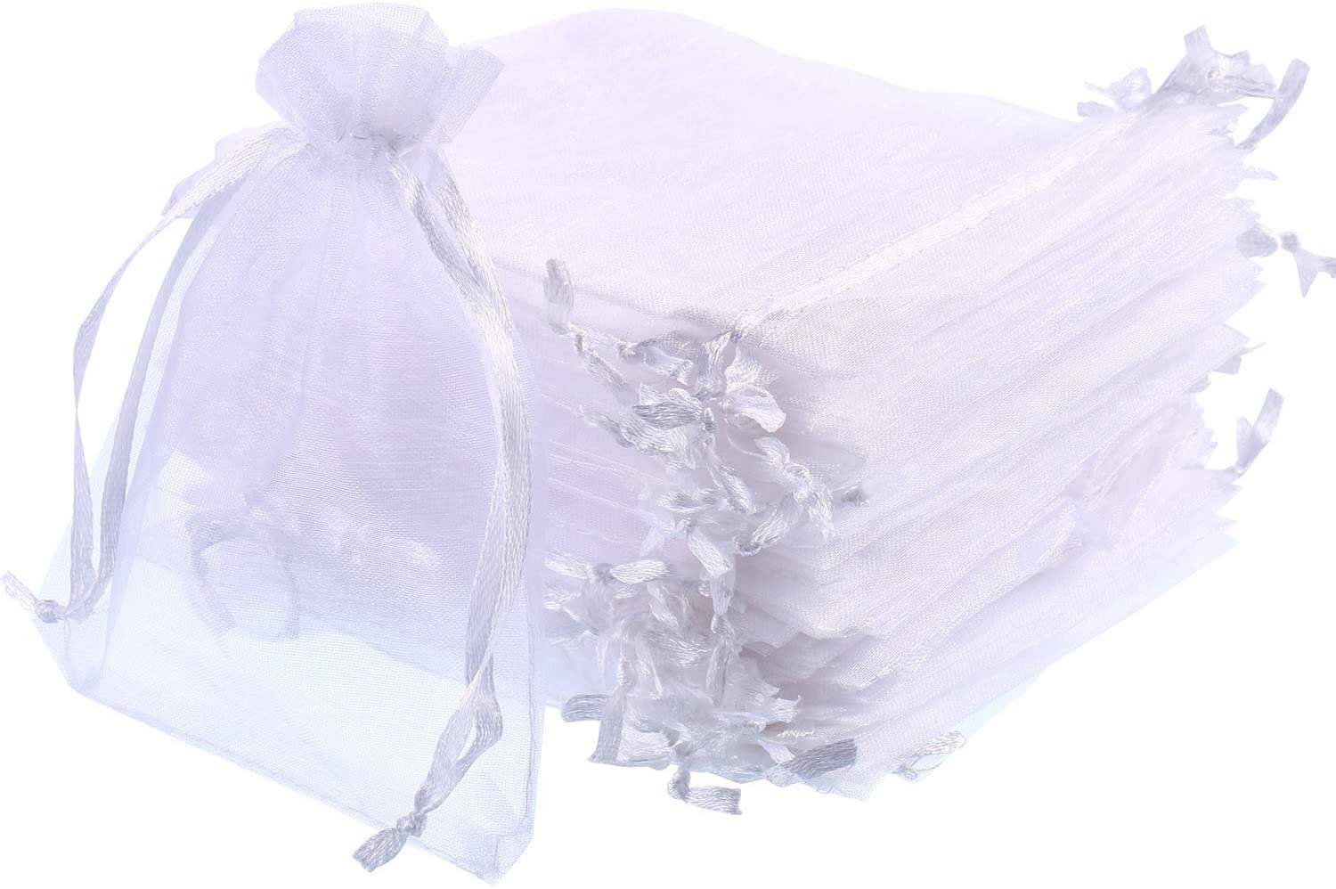 Mudder 50 x White Organza Gift Bags Wedding Party Jewellery 10 cm x 12 cm, 1 count (Pack of 50)