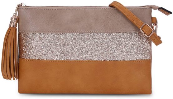 CRAZYCHIC - Women's Glitter Clutch Bag - Ladies Messenger Strass Crossbody Bag Soft PU Faux Leather Tassel - Multicolor Stripe Pochette - Shoulder Small Fashion Handbag Purse Bag - Coffee - Image 4