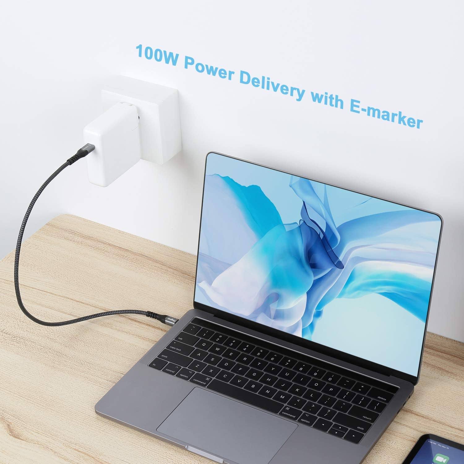 Fasgear USB C to Type C Cable, 1 Pack USB 3.1 Type C Gen 2 Fast Charge Cable, 100W 20V/5A Power Delivery - Image 3