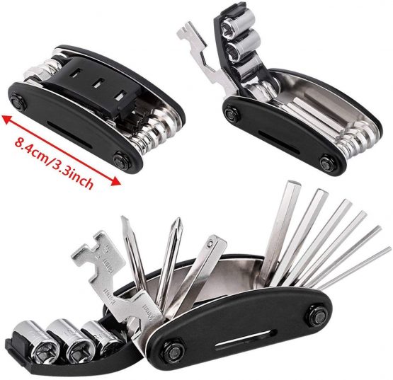Tagvo Bike Tool Kit,16 in 1 Bike Multifunction Tool with Patch Kit & Tire Levers, Bicycle Fix Tool Kit, Bike Puncture Repair Kit,Bike Cycling Repair Tools Bundle, Cycle Maintenance Kits Set with Pouch - Image 4
