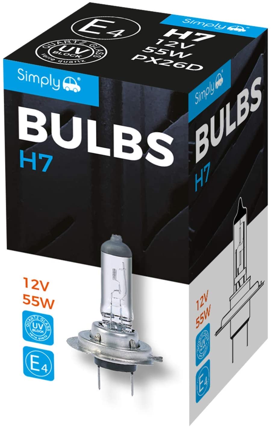 Simply S499 H7 Car Headlight Bulb, 12V, 55W, meets relevant requirements with ECE R-37, UV Filter