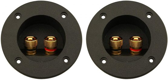 Jopto 2PCS 2-Way Speaker Box Terminal DIY Home Car Stereo Binding Post Round Spring Cup Connectors Subwoofer Plugs Professional Speaker Junction Box Back Panel Universal Terminal Block (Black)