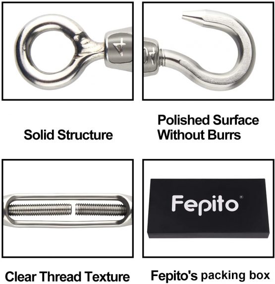 FEPITO 6 Pieces Turnbuckle Wire Tensioner M4 Stainless Steel Turnbuckle Tensioner Adjustable Turnbuckle Hook and Eye Set Heavy Duty - Image 2