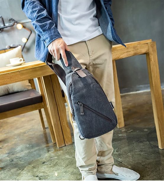FANDARE Vintage Sling Bag Messenger Bag One Shoulder Backpack Crossbody Bag Travel Bag Women/Men Canvas Black - Image 3