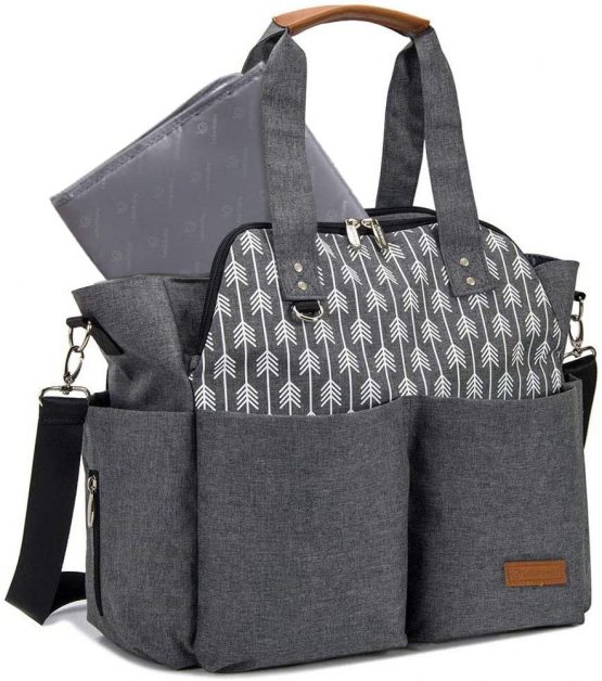 Lekebaby Baby Nappy Changing Bag Satchel Messenger Large Capacity, Arrow Print, Grey