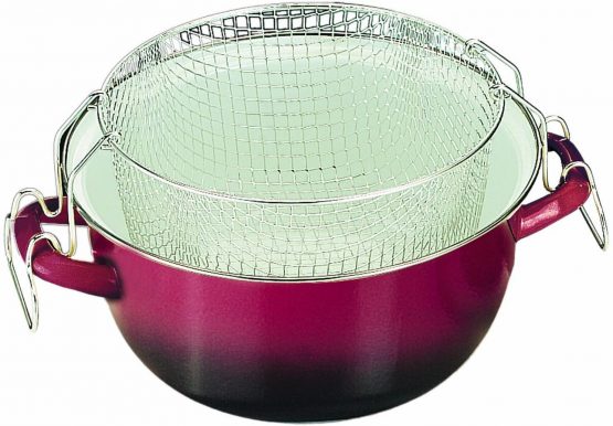 IBILI Frying Set Volcan with Basket 24 cm, enamelled steel/wire, Red/Black/Silver, 24 x 24 x 12.5 cm