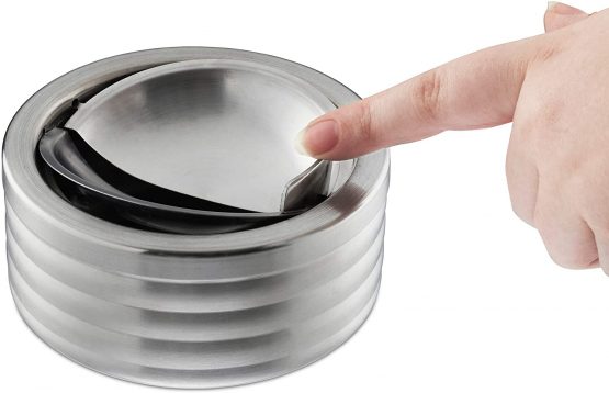 Relaxdays Ashtray Windproof, with Lid, in-& Outdoors, Brushed Stainless Steel, Round Ash Tray, H x D: 5.5 x 11.5 cm, Silver, One Size - Image 4