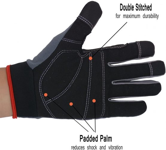 HANDLANDY Mens Work Gloves Touch Screen, Synthetic Leather Utility Gloves, Flexible Breathable Spandex Back- Padded Knuckles & Palm (Medium/Size 8) - Image 2