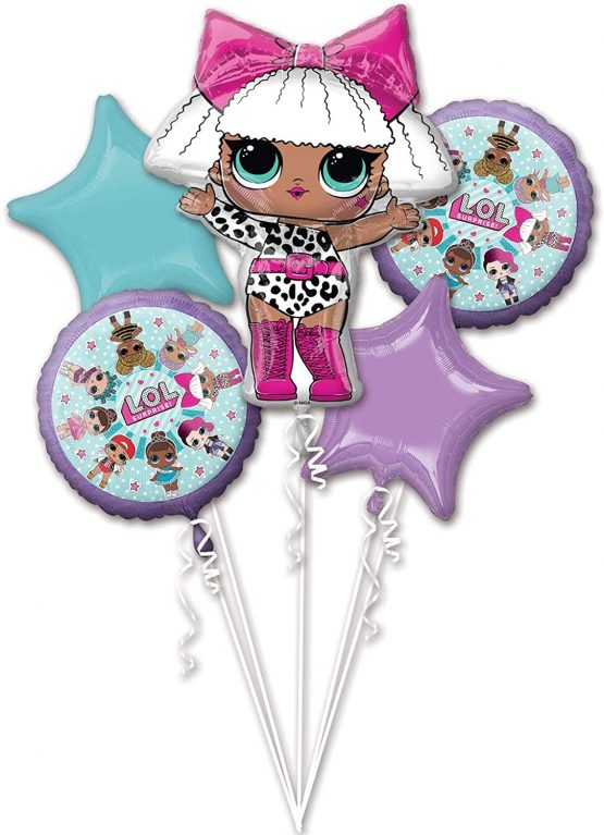 amscan 3844701 Foil Balloon Bouquet with LOL Surprise Theme-5 Pcs, Colour