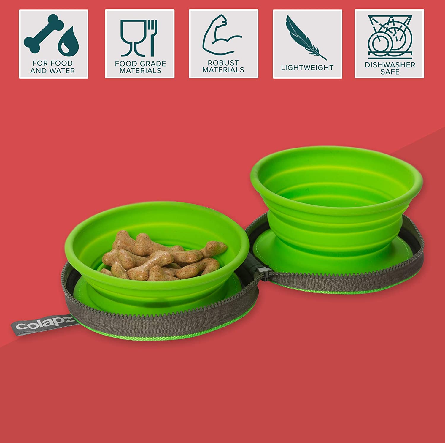 Colapz Collapsible Dog Bowls with Travel Case - Foldable Silicone Pet Feeding & Water Bowls for Travel Camping & Hiking - Charcoal Grey - Image 2