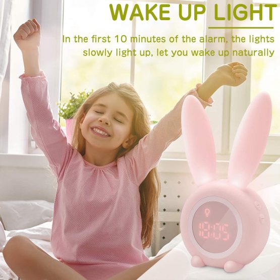 Kids Alarm Clock, Homealexa Cute Rabbit Clock Lght Kids Alarm Clock Creative Bedside Lamp Snooze Function, Timed Night Light, Children's Day Gift Girls and Boys (Pink) - Image 3