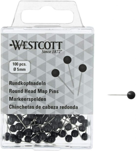 Westcott E-10502 00 Round Head Needles Pack of 100 5 mm Diameter 16 mm Long Black
