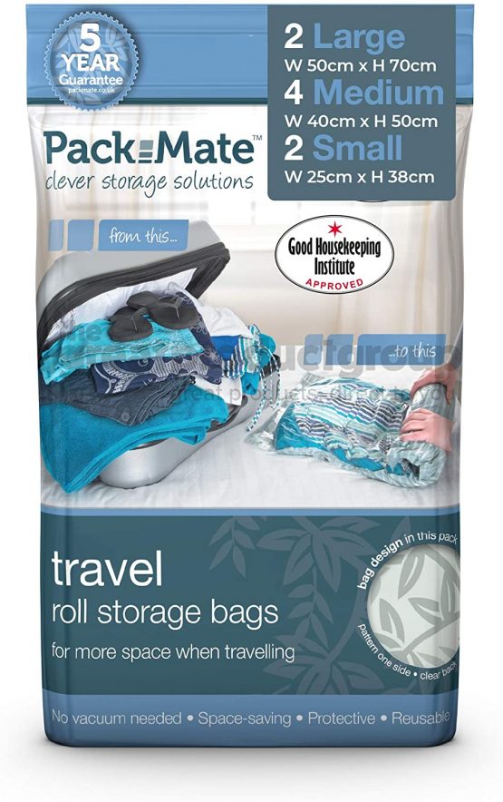 Packmate 8pc Assorted (2L + 4M + 2S) Travel “roll by hand” Vacuum Bag