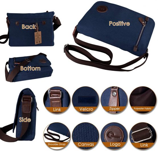 CHEREEKI Messenger Bag, Men's Canvas Shoulder Bag Satchel Bag with Multiple Pockets for Work, School, Traveling and Daily Use (Fits 13.3 inch Laptop) - Image 4