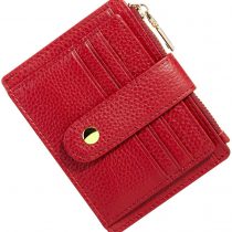 BTNEEU Men Women Leather Credit Card Holder RFID Blocking Slim Leather Wallet, Minimalist Card Holder Small Wallet with Coin Pocket, Thin Front Pocket Wallets with 9 Card Slots (red)